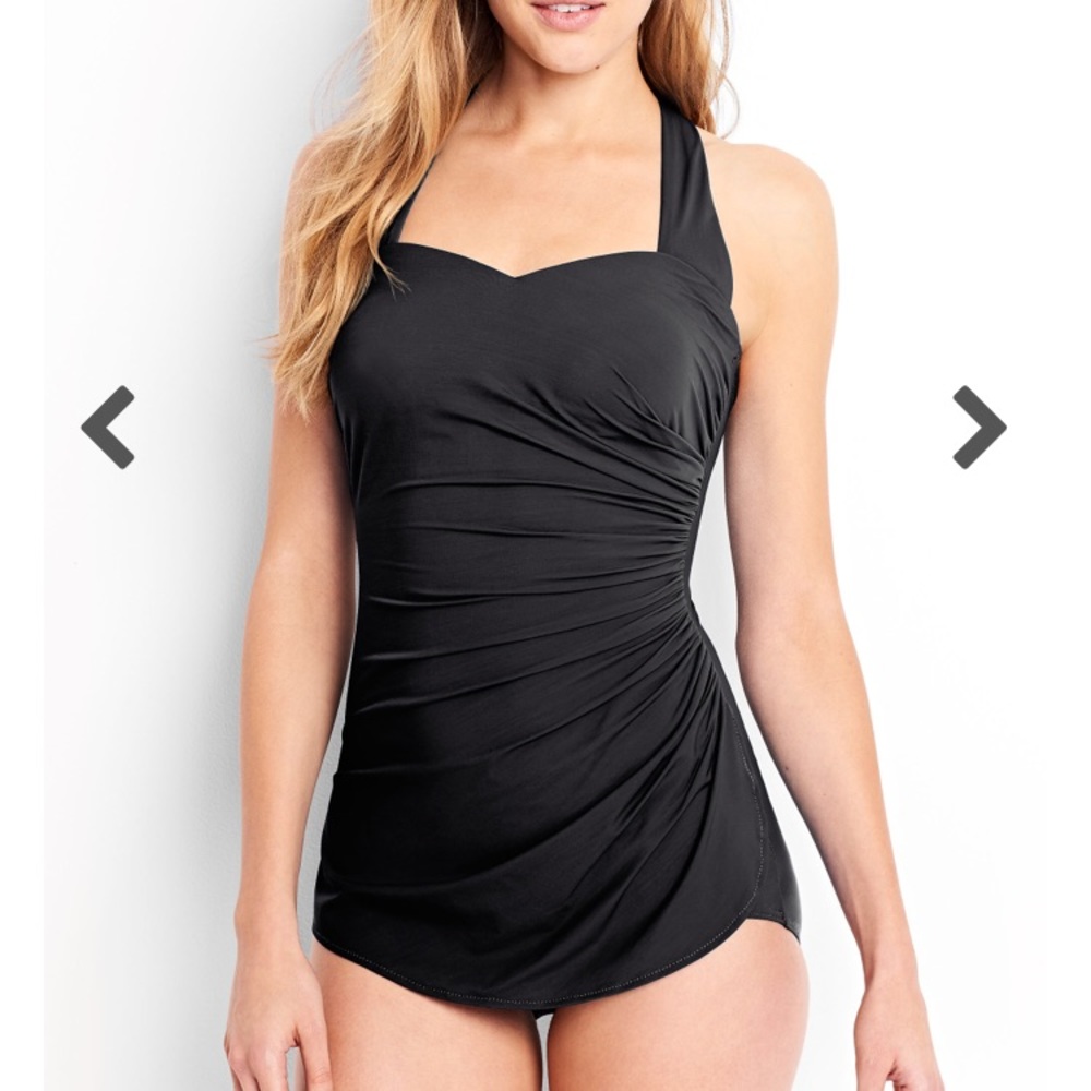 Lands end slender tunic 1-piece bathing suit PLUM